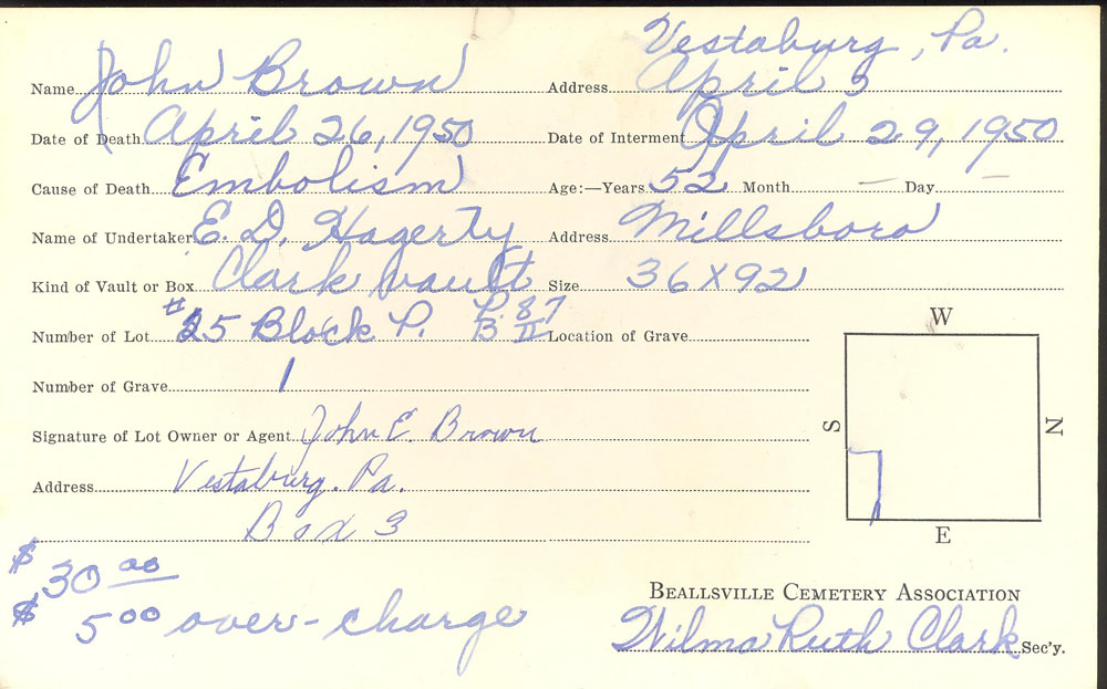 John Brown burial card